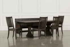 Valencia 72-90" Extension Trestle Dining With Bench + Side Chair Set For 6