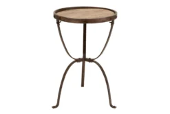 18" Round Metal + Wood Pedestal Accent Table -Furniture Store 107371 brown metal accent table material 76