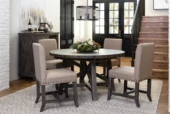 Jaxon Grey 54-72" Round Extension Dining With Upholstered Chair Set For 4 -Furniture Store 202269 grey wood dining set room 7