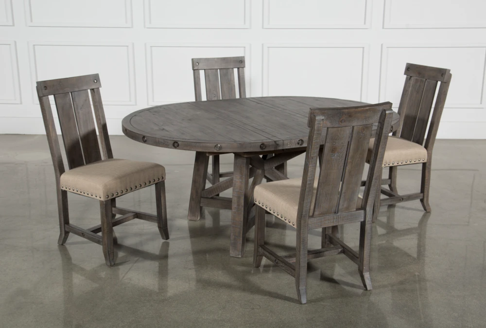 Jaxon Grey 54-72" Round Extension Dining With Wood Chair Set For 4 4 Jaxon Grey 54-72" Round Extension Dining With Wood Chair Set For 4 - Image 2