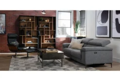 Amala Dark Grey Leather Reclining Swivel Chair With Adjustable Headrest And Ottoman -Furniture Store 208605 grey leather chair and ottoman set room 792