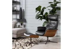 Amala Dark Grey Leather Reclining Swivel Chair With Adjustable Headrest And Ottoman -Furniture Store 208605 grey leather swivel chair with ottoman room 452
