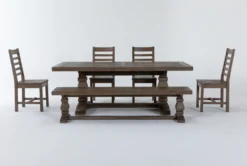 Caden 84" Dining With Bench + Side Chair Set For 6