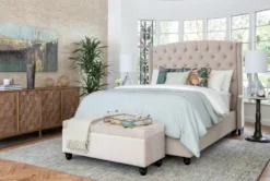 Mariah King Velvet Upholstered Panel Bed -Furniture Store 220645 beige fabric upholstered panel bed room 7