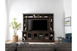 Wakefield 97" 2 Piece Wall Entertainment Center With Glass Doors -Furniture Store 225449 brown wood entertainment center room 17