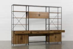 Hollis 3 Piece 115" Desk With Wide Cabinet Piers 9 Hollis 3 Piece 115" Desk With Wide Cabinet Piers -Furniture Store 225508 brown wood desk and hutch set detail 45