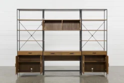 Hollis 3 Piece 115" Desk With Wide Cabinet Piers 10 Hollis 3 Piece 115" Desk With Wide Cabinet Piers -Furniture Store 225508 brown wood desk and hutch set detail 46