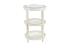 3-Tier White Mirror Top And Cane Accent Table