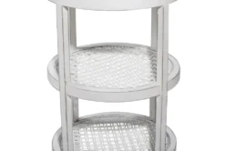 3-Tier White Mirror Top And Cane Accent Table -Furniture Store 243284 white wood accent table detail 44 1
