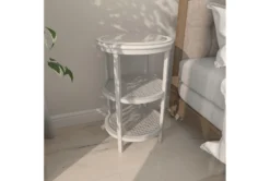 3-Tier White Mirror Top And Cane Accent Table -Furniture Store 243284 white wood accent table room 89