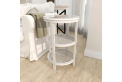 3-Tier White Mirror Top And Cane Accent Table -Furniture Store 243284 white wood accent table room 90 1
