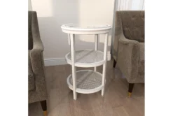 3-Tier White Mirror Top And Cane Accent Table -Furniture Store 243284 white wood accent table room 91 1