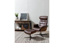 Amala Brown Leather Reclining Swivel Chair With Adjustable Headrest And Ottoman -Furniture Store 246957 brown leather chair and ottoman set room 11