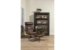 Amala Brown Leather Reclining Swivel Chair With Adjustable Headrest And Ottoman -Furniture Store 246957 brown leather chair and ottoman set room 32