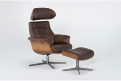 Amala Brown Leather Reclining Swivel Chair With Adjustable Headrest And Ottoman -Furniture Store 246957 brown leather chair and ottoman set side 22
