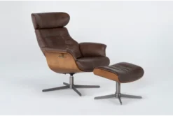 Amala Brown Leather Reclining Swivel Chair With Adjustable Headrest And Ottoman -Furniture Store 246957 brown leather chair and ottoman set side 232