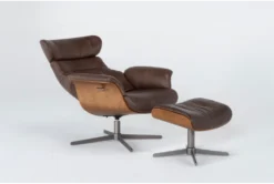 Amala Brown Leather Reclining Swivel Chair With Adjustable Headrest And Ottoman -Furniture Store 246957 brown leather chair and ottoman set side 242
