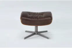 Amala Brown Leather Ottoman -Furniture Store 246958 brown leather accent ottoman detail 01