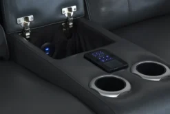 Bridget Grey 74" Power Reclining Console Loveseat With Power Headrest, Lumbar & USB -Furniture Store 248841 grey polyester console loveseat feature 06