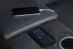 Bridget Grey 74" Power Reclining Console Loveseat With Power Headrest, Lumbar & USB -Furniture Store 248841 grey polyester console loveseat hardware 08