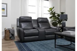Bridget Grey 74" Power Reclining Console Loveseat With Power Headrest, Lumbar & USB -Furniture Store 248841 grey polyester console loveseat room 34