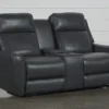 Bridget Grey 74" Power Reclining Console Loveseat With Power Headrest, Lumbar & USB -Furniture Store 248841 grey polyester console loveseat signature 01