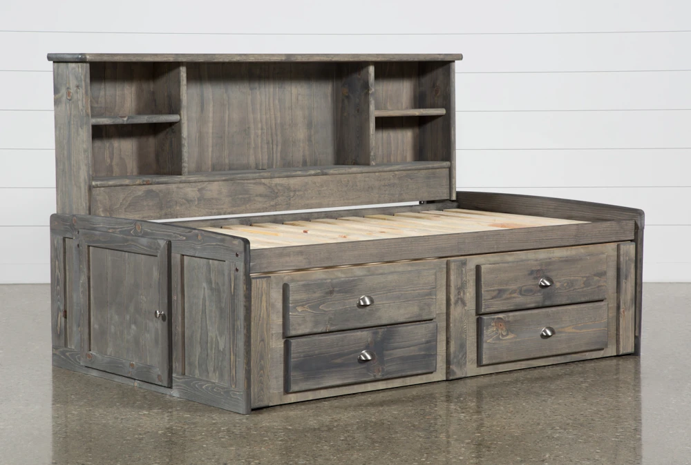 Summit Grey Twin Bookcase Daybed Bed With 2-Drawer Captains Trundle 4 Summit Grey Twin Bookcase Daybed Bed With 2-Drawer Captains Trundle - Image 2