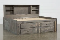 Summit Grey Full Bookcase Daybed Bed With 4-Drawer Storage Unit -Furniture Store 249089 grey wood bed slats 03