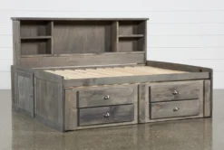 Summit Grey Full Bookcase Daybed Bed With 2-Drawer Captains Trundle -Furniture Store 249090 grey wood bed slats 04