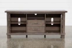 Jaxon Grey 68" TV Stand With Glass Doors -Furniture Store 249579 grey wood media console storage 04