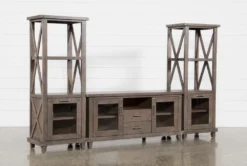 Jaxon Grey 3 Piece Entertainment Center With 68" TV Stand With Glass Doors