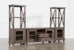 Jaxon Grey 3 Piece Entertainment Center With 68" TV Stand With Glass Doors -Furniture Store 249589 grey wood media wallentertainment center storage 03