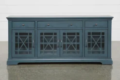 Belle Blue 70" TV Stand With Glass Doors -Furniture Store 250744 blue wood media console front 02 1