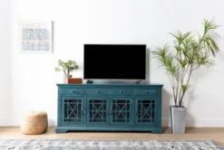 Belle Blue 70" TV Stand With Glass Doors -Furniture Store 250744 blue wood media console room 09 1