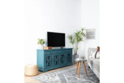 Belle Blue 70" TV Stand With Glass Doors -Furniture Store 250744 blue wood media console room 41 1