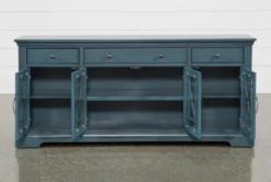 Belle Blue 70" TV Stand With Glass Doors -Furniture Store 250744 blue wood media console storage 04 1