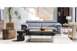 Pouf-Natural + Grey Overstitch -Furniture Store 251188 natural fabric pouf room 46