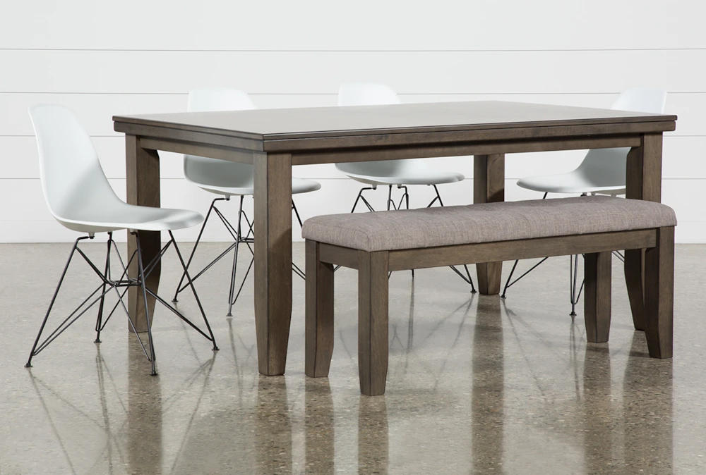 Ashford II 66" Dining With Bench + Alexa White Chair Set For 6 3 Ashford II 66" Dining With Bench + Alexa White Chair Set For 6