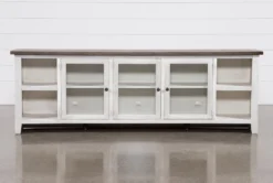 Dixon White 97" Tv Stand With Glass Doors -Furniture Store 254088 white wood media console front 02