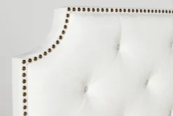 Sophia II Queen Upholstered Panel Bed -Furniture Store 255540 beige fabric bed detail 04