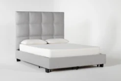 Boswell Queen Upholstered Panel Bed With Storage -Furniture Store 255562 grey fabric bed side 19
