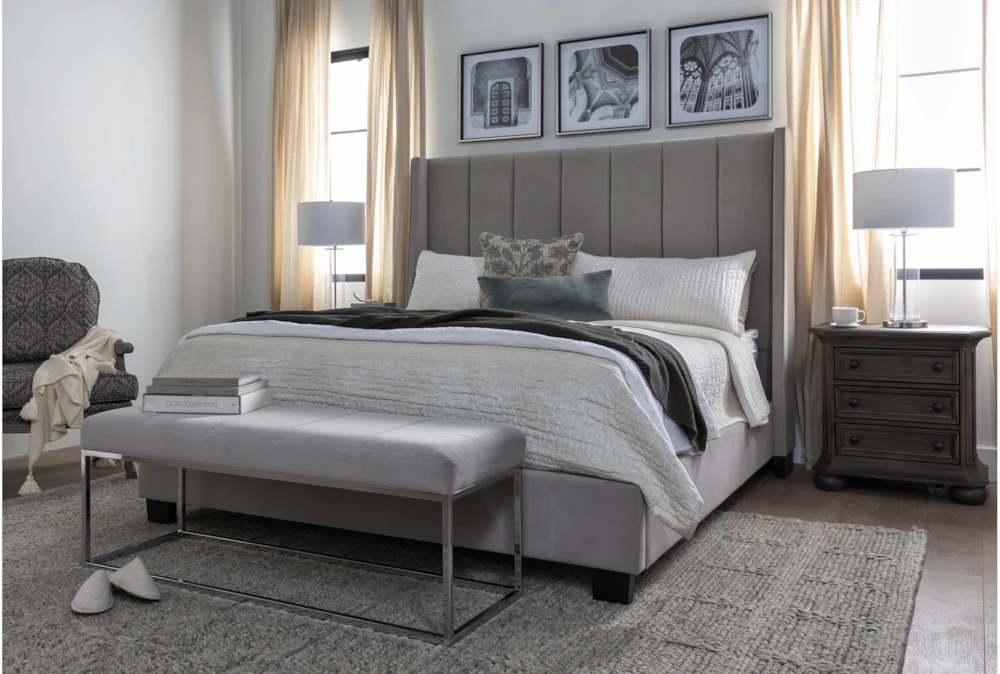 Topanga Grey California King Velvet Upholstered Panel Bed 6 Topanga Grey California King Velvet Upholstered Panel Bed - Image 4
