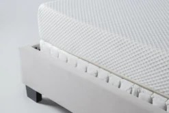 Topanga Grey Queen Velvet Upholstered Panel Bed -Furniture Store 255617 grey fabric bed detail 44