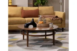 Magnolia Home Miller Walnut Round Coffee Table By Joanna Gaines -Furniture Store 256979 brown wood coffee table room 43