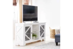 Sinclair II White 68" TV Stand With Glass Doors -Furniture Store 258163 white wood media console room 45