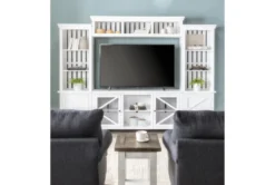 Sinclair II White 78" TV Stand With Glass Doors -Furniture Store 258164 white wood media console room 46