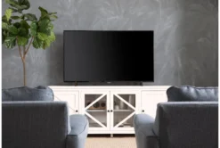 Sinclair II White 78" TV Stand With Glass Doors -Furniture Store 258164 white wood media console room 47