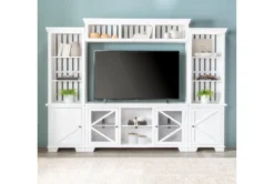 Sinclair II White 78" TV Stand With Glass Doors -Furniture Store 258164 white wood media console room 49