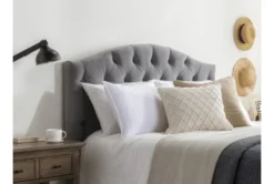 Bella California King Velvet Upholstered Headboard With Metal Bed Frame -Furniture Store 258388 grey fabric bed room 36