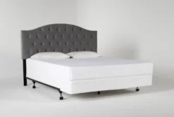 Bella California King Velvet Upholstered Headboard With Metal Bed Frame -Furniture Store 258388 grey fabric bed v2 side 02